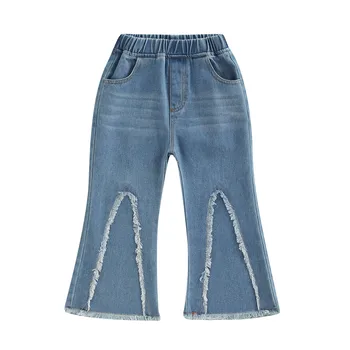 Бебешки протрити дънки, детски бебешки момичета ежедневни пачуърк разкроени панталони, панталони с джобове 1-6T