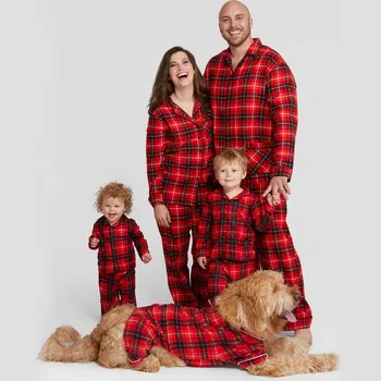 Жени Мъже преди Коледа Пижами за семейство Съвпадение Семейна пижама с куче Коледа Семейство Коледа Фланела Пижама Set
