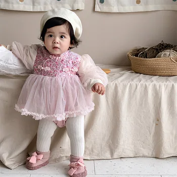 Момиче боди нова есен зима мода стил ританки новородено китайски марля пола бебе Onesie бебе момиче гащеризон бебешки дрехи