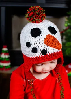 безплатна доставка, прекрасна карикатура ръчно изработена шапка за плетене на една кука, бебешка коледна шапка, 100% памук снежен човек шапки за бебешки шапки