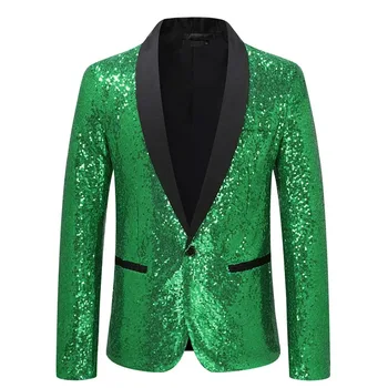 лъскав зелен пайети дискотека блясък парти блейзър за мъже Коледа Mardi Gras Хелоуин костюм вечеря сватба абитуриентски костюм яке 2XL