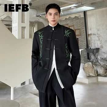 IEFB Мъжки блейзъри Нов китайски стил Ruffian красив бамбук печат малък стоящ яка костюм яке есен нов мъжки 9C2410