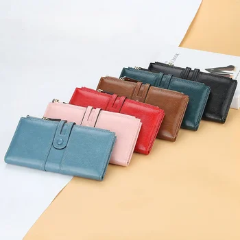 Нов дамски дълъг портфейл с ключалка многофункционална модна чанта за телефон корейски цип нула портфейл