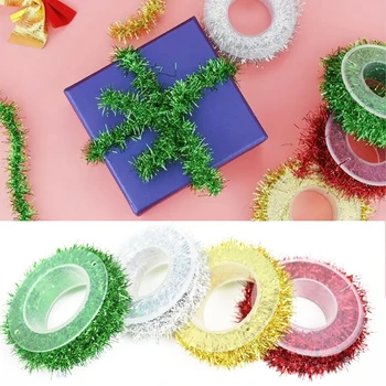 3 ярда / ролка Блясък PVC цветни ивици Коледно парти пискюли панделки Коледно дърво орнаменти Парти висящи декорации
