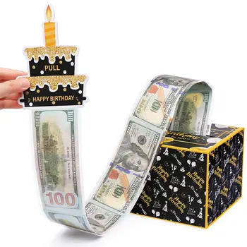 Кутия за пари за рожден ден за пари в брой Подаръчни кутии Издърпайте Честит рожден ден карта Забавно Любящ начин да предложите пари в брой като подарък