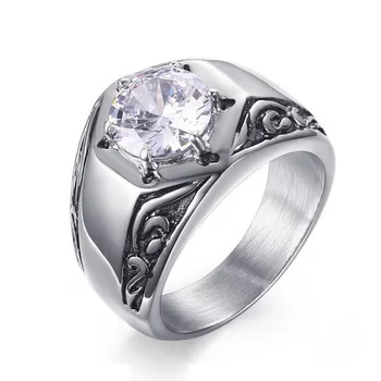 Мъжки реколта пръстен качество AAA + кубичен цирконий пръстен за мъже неръждаема стомана сватба годежни ретро бижута пръстен