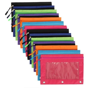 14 пакет биндер молив торбичка с цип дърпа, за училище, офис, 7 цвята молив случай наложена 3 пръстен