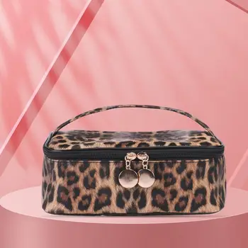 Грим чанта леопард отделение пътуване козметичен случай изкуствена кожа многофункционален тоалетни принадлежности Oraganizer цип четки чанта за съхранение