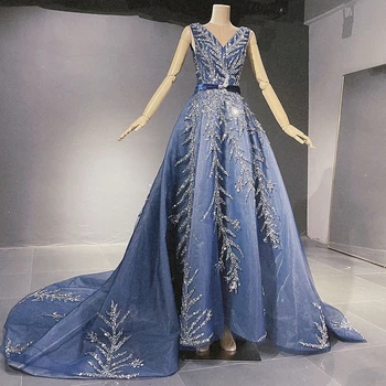 Serene Hill Blue Beaded Bling Вечерни рокли рокли 2023 Секси луксозна A-линия за жени парти мода LA71508
