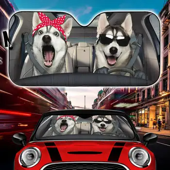 Смешно хъски двойка кола авто сенници животно куче шофьор кола предно стъкло сенник кола аксесоари