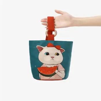 Голям капацитет карикатура графити кофа чанта елегантен яде диня котка платно чанта мумия чанта чанта момичета
