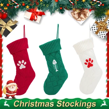 Весела Коледа плетени чорапи за многократна употреба камина висящи чорапи орнаменти Честита Нова Година декор бонбони подарък закуски чанта