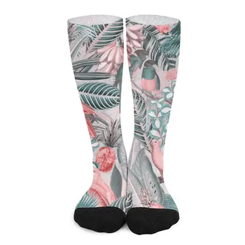 Redouté тропически птици джунглата цветя модел сепия розово чорапи Свети Валентин ден подарък за гадже мъже чорапи Дамски чорапи