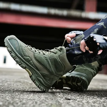 Водоустойчиви тактически военни бойни ботуши Мъже Естествена кожа Американската армия Лов Трекинг Къмпинг Алпинизъм Зимни работни обувки