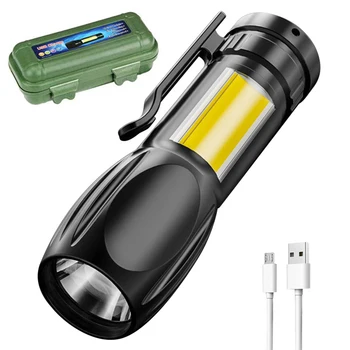 Преносимо LED COB фенерче 200LM мини джобно LED фенерче 3 Gear USB акумулаторна 400mAh батерия за аварийни ситуации на открито