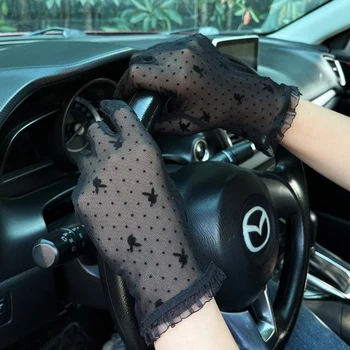 Летни секси ръкавици жени със слънцезащита анти-UV къса ръкавица за шофиране есен еластична тънка етикет ръкавица черно злато цвят
