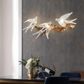 Арт дизайнер спалня птица стенни лампи мед Sconce AC110V 220V хол декорация салон