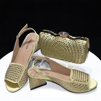 doersколко красива Висококачествени дамски обувки и чанти в африкански стил Последни златни италиански обувки и чанта за парти SRE1-10
