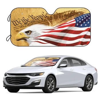 1pc American Flag Eagle - Ние хората Слънцезащита на предното стъкло -Сгъваем сенник може да блокира UV лъчите Поддържайте автомобила си хладен Fi