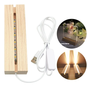  кристал дървени LED светлини дисплей база стойка светлина плоча база топла светлина правоъгълник 3D DIY нощна светлина база за смола изкуство декор