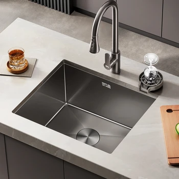 Творчески сиви кухненски мивки Творчески кухненски аксесоари Отцедник за чинии Единичен резервоар Кухненски бар от неръждаема стомана Counter Basin