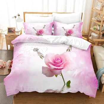 Red Flower Bedding Set Single Twin Full Queen King Size Fink Flowers Rose Bed Set Children постельное бельё 19