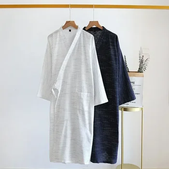 Man халат плюс дълъг пара халат халат размер и мъжки плат памук домашен стил лято за раирана пролет