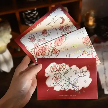 1 Комплект писма Изящни цветя модел бронзиране ръкописни пликове дебел романтичен стил писмо хартия комплект момиче доставка