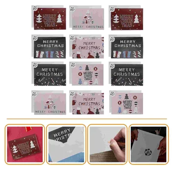 12бр Коледни поздравителни картички Крафт хартия покана с пликове Творчески подаръчни карти за коледно празнично парти Благосклонност Консумативи
