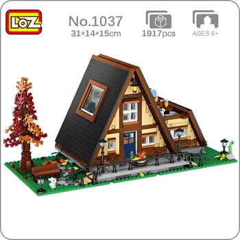 LOZ 1037 Архитектура триъгълник кабина дървена къща вила градина парти 3D мини блокове тухли сграда играчка за деца подарък не кутия