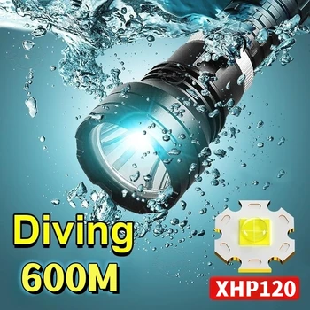 XHP120 Фенерче за гмуркане Акумулаторна подводна фенерна бяла светлина 600m Професионална водоустойчива водолазна горелка IPX8 Scuba Torch