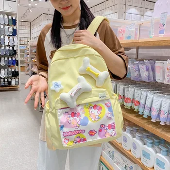 Sanrio Hello Kitty Y2k раница Kt котка жълта ученическа чанта студент голям капацитет раница карикатура жени рамо чанти деца подаръци