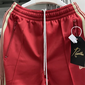 Топ версия Тесни игли Sweatpants Poly гладка червена писта панталони трикотажни ивица пеперуда панталони