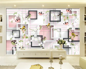Персонализиран тапет 3D триизмерна кутия ръчно рисувани цветя и птици телевизия фон стена декорация дома живопис стенопис behang