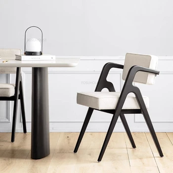 Луксозни столове за хранене от масивно дърво Тоалетка грим стол модерен прост обратно стол за хранене дизайнер договаряне столове A B