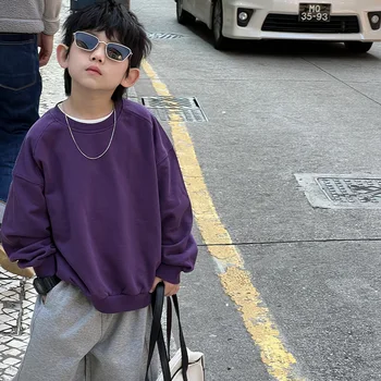 Момче качулка момчета облекло деца нови 2023 деца сива врана момче корейски стил бродирани отгоре лилаво случайни сива врана топ дрехи