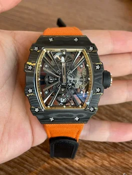 Луксозен MZS мъжки часовник RM 12-01 черно злато Tourbillon Carbon двустранен кух скелет ръчни механични часовници водоустойчив