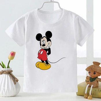 Disney White Mickey Mouse Print Kids T Shirt Fashion Dropship Minimalist Cartoon Female T-Shirt Summer New Casual Outdoor Style
