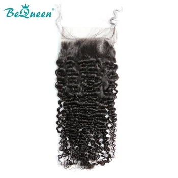 BeQueen бразилски коса прозрачна дантела затваряне безплатна част 5x5 дантела затваряне бразилски човешка коса къдрава вълна дантела затваряне