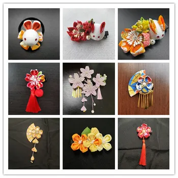 ръчно изработени японски черешови цветове кимоно фен Цветен пискюл заек Фиба за коса аксесоари за коса s firkete /Horquilla