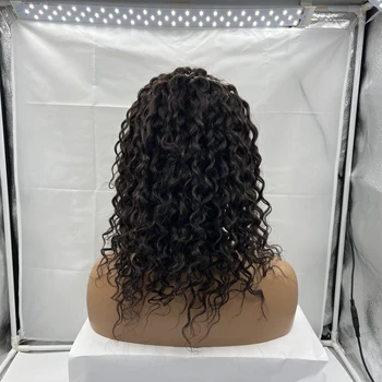 Извратени къдрава перука от човешка коса Natrual цвят дантела предна перука 16 инча 150% плътност за жени 2022 година юни нов стил