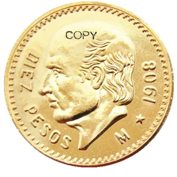 1908 Мексико 10 песос позлатена копирна монета