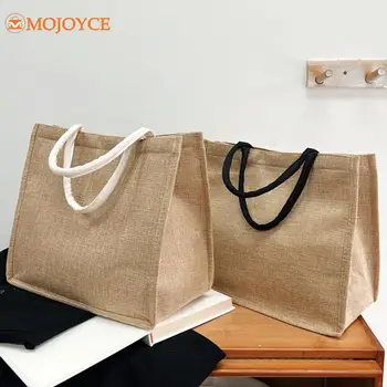 Summer Eco Linen Shopper Tote Bag 2023 Реколта висок капацитет пазарски чанти за женски големи случайни Топ дръжка чанта жени чанти