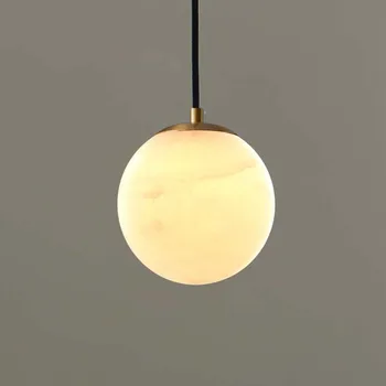 Мраморна топка за хранене висулка светлина пълна мед диа 10 12 15см мраморен глобус нощна лампа хол кухненско окачване осветително тяло