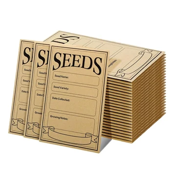 100Pcs пликове за семена 3.1X4.7 инча, пликове за семена Кафява хартия Пакети със семена Пликове за съхранение на зеленчуци Предварително отпечатани дизайни