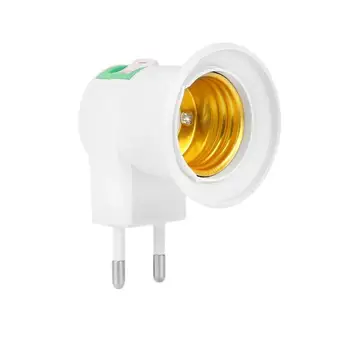 1PC E27 LED светлина база тип към променлив ток мощност 220V ЕС щепсел лампа притежателя крушка адаптер конвертор + ON / OFF бутон превключвател лампа бази