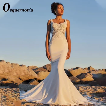 Osquernovia Bohe русалка сватбени рокли за жени квадратна яка без ръкави дантела апликации роба de mariee за булки персонализирани