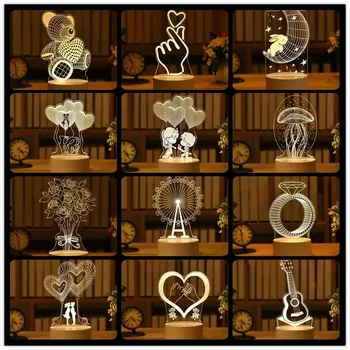 Романтична любов 3D акрилен неонов знак Led лампа за дома Детски нощни светлини Настолна лампа Рожден ден Ден на Свети Валентин нощна лампа