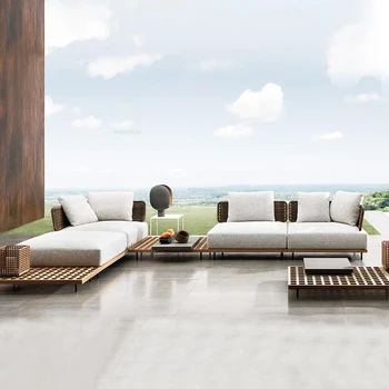 Масивна дървесина ратан диван Nordic открит градински мебели комплекти Начало Свободно време Patio мебели B &B Villa Луксозен диван стол комбинация
