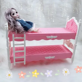 За BJD кукла Детска къща за игра симулация Европейски мебели пластмасова принцеса двойно легло за кукла Барби аксесоари